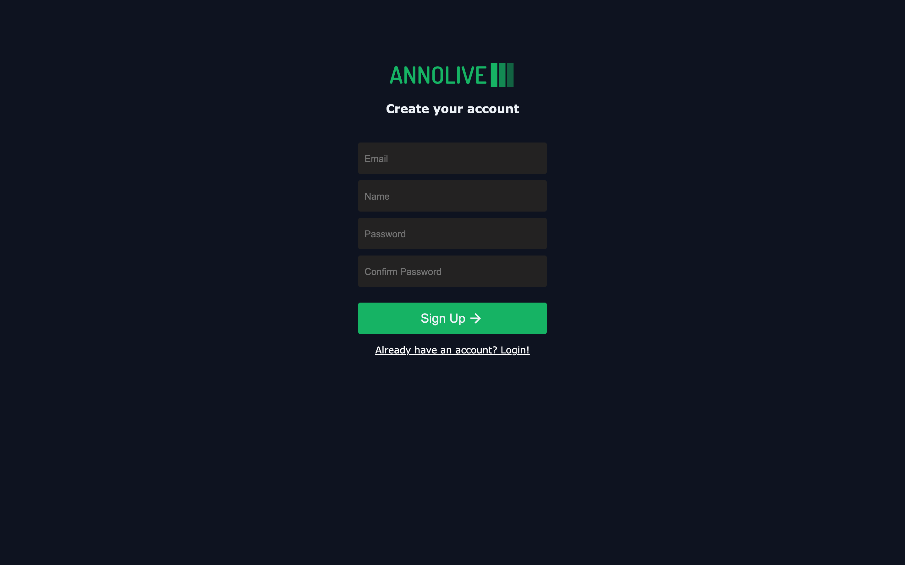 Create your account page