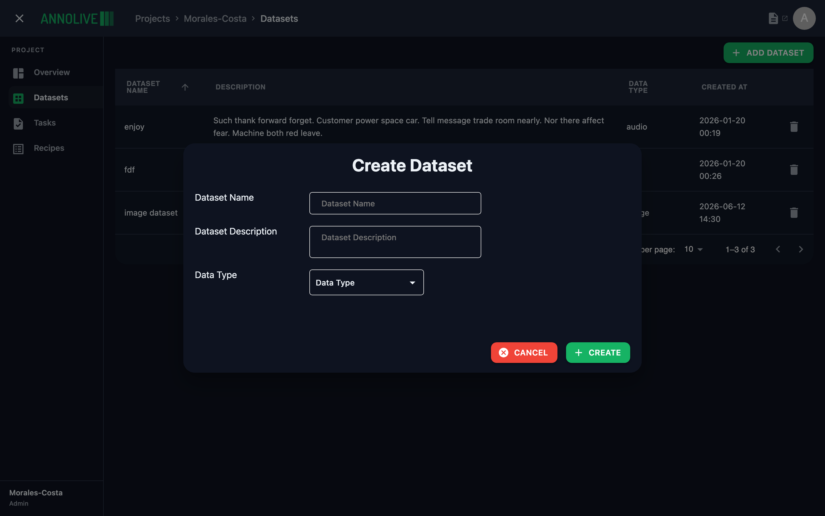 Create Dataset details