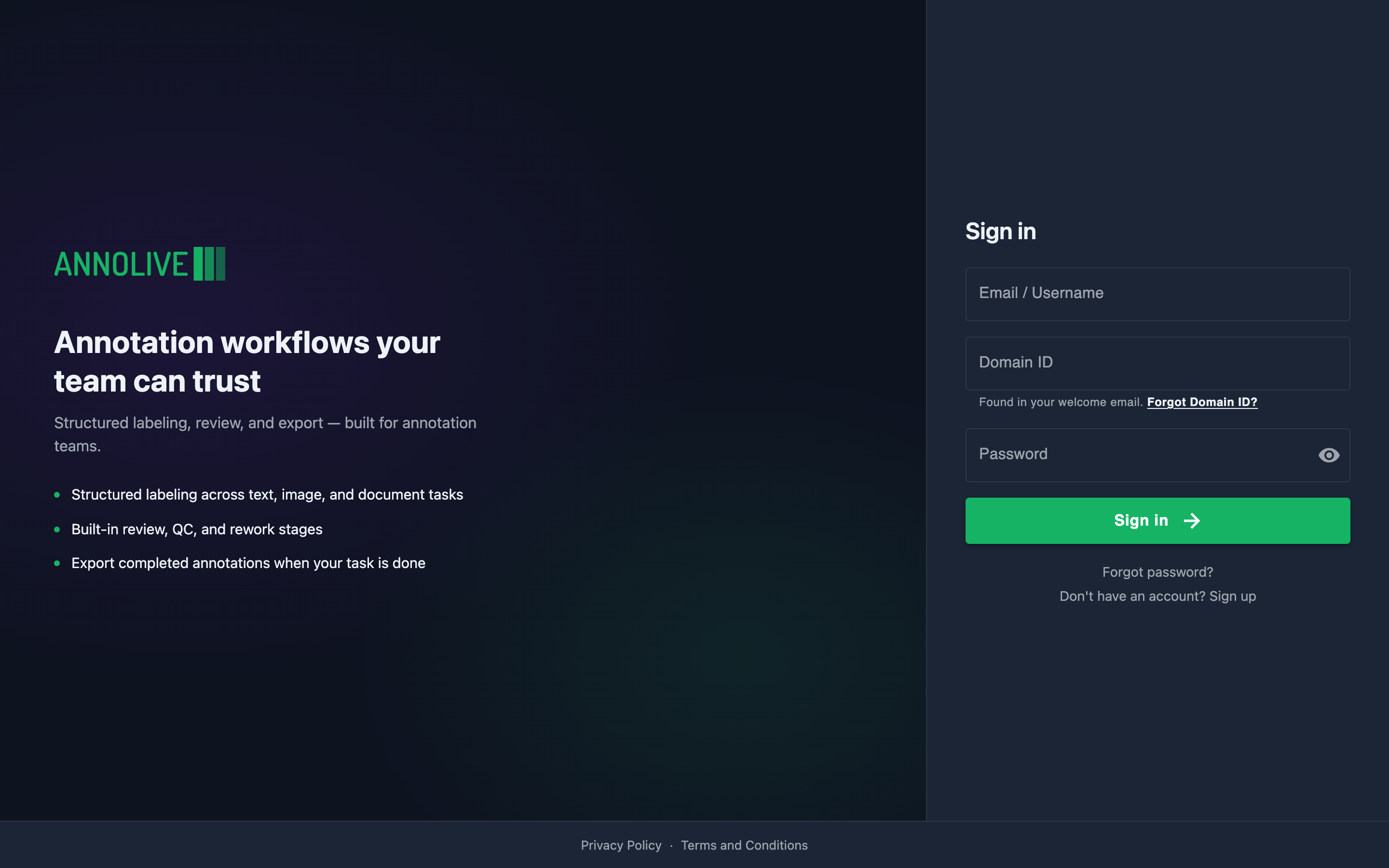 Annolive sign in page
