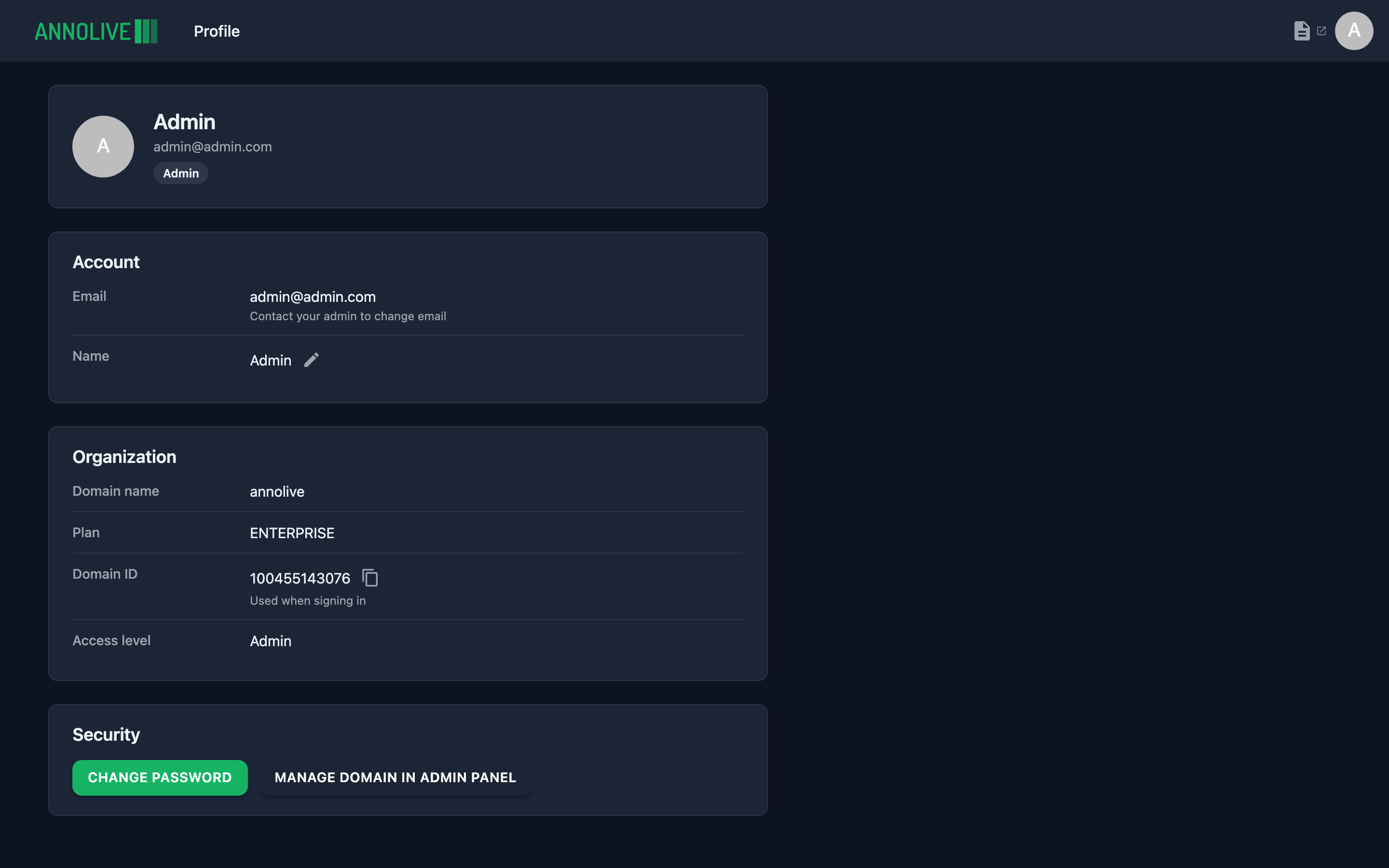 Profile page