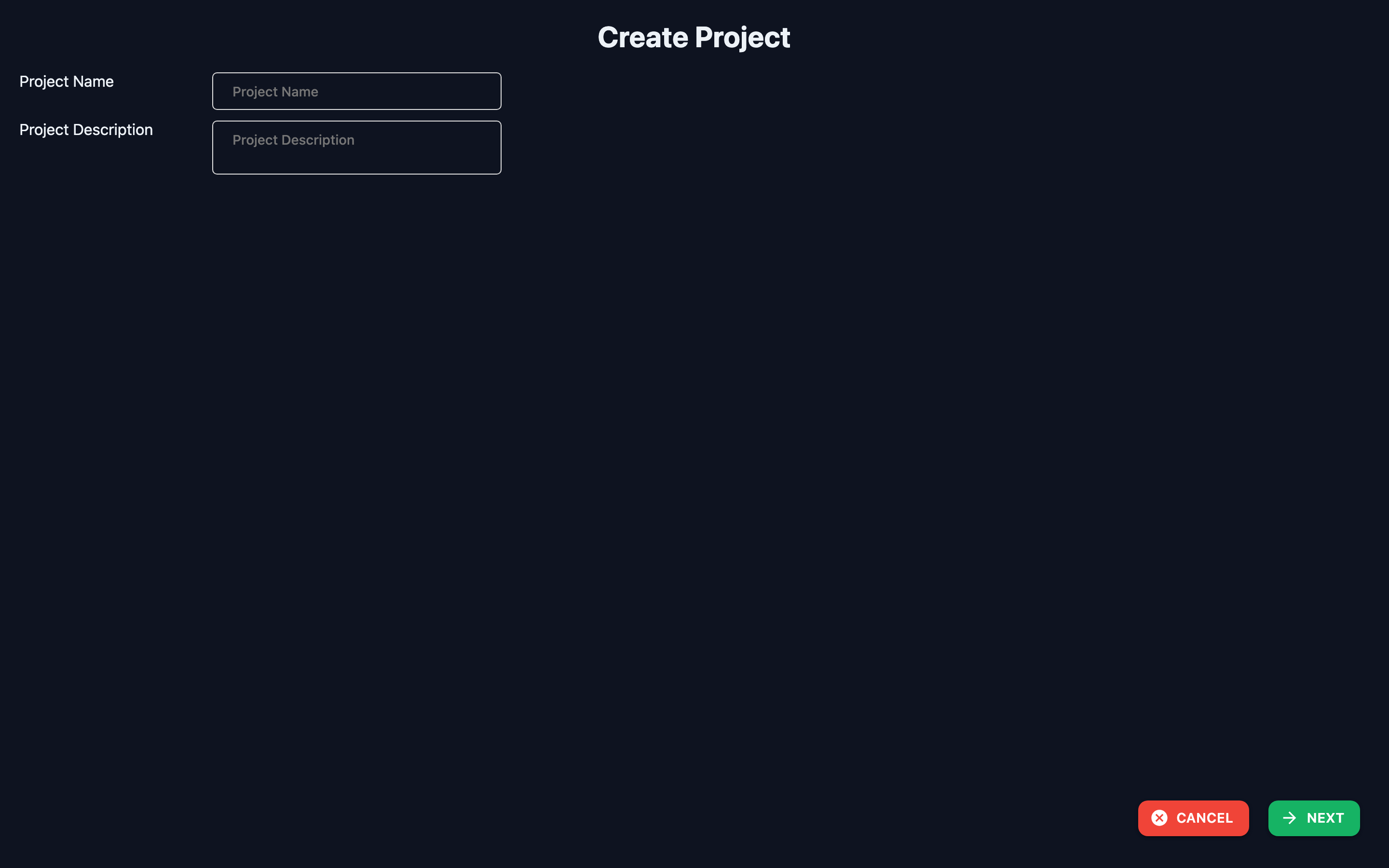 Create Project details step