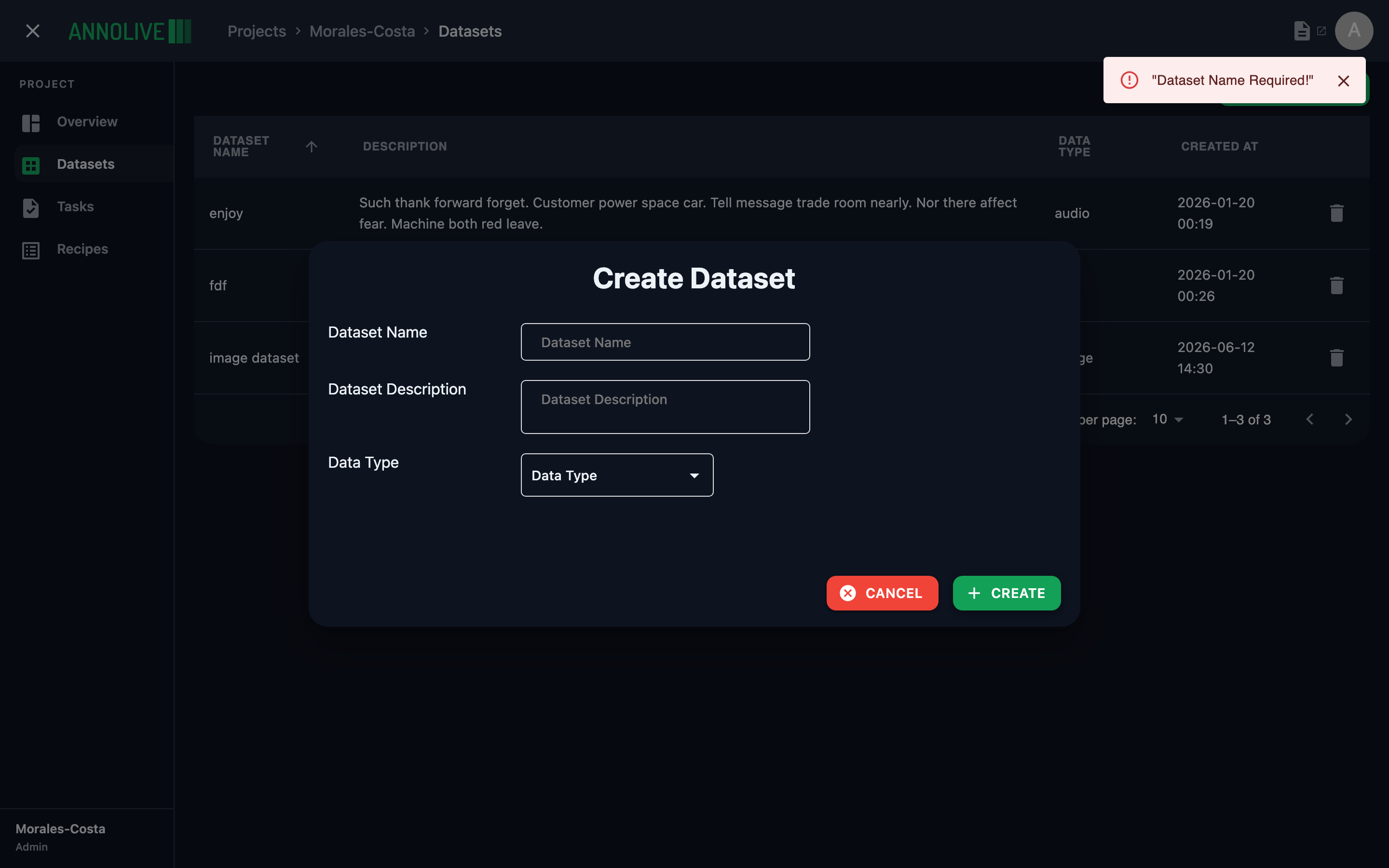 Upload dataset files